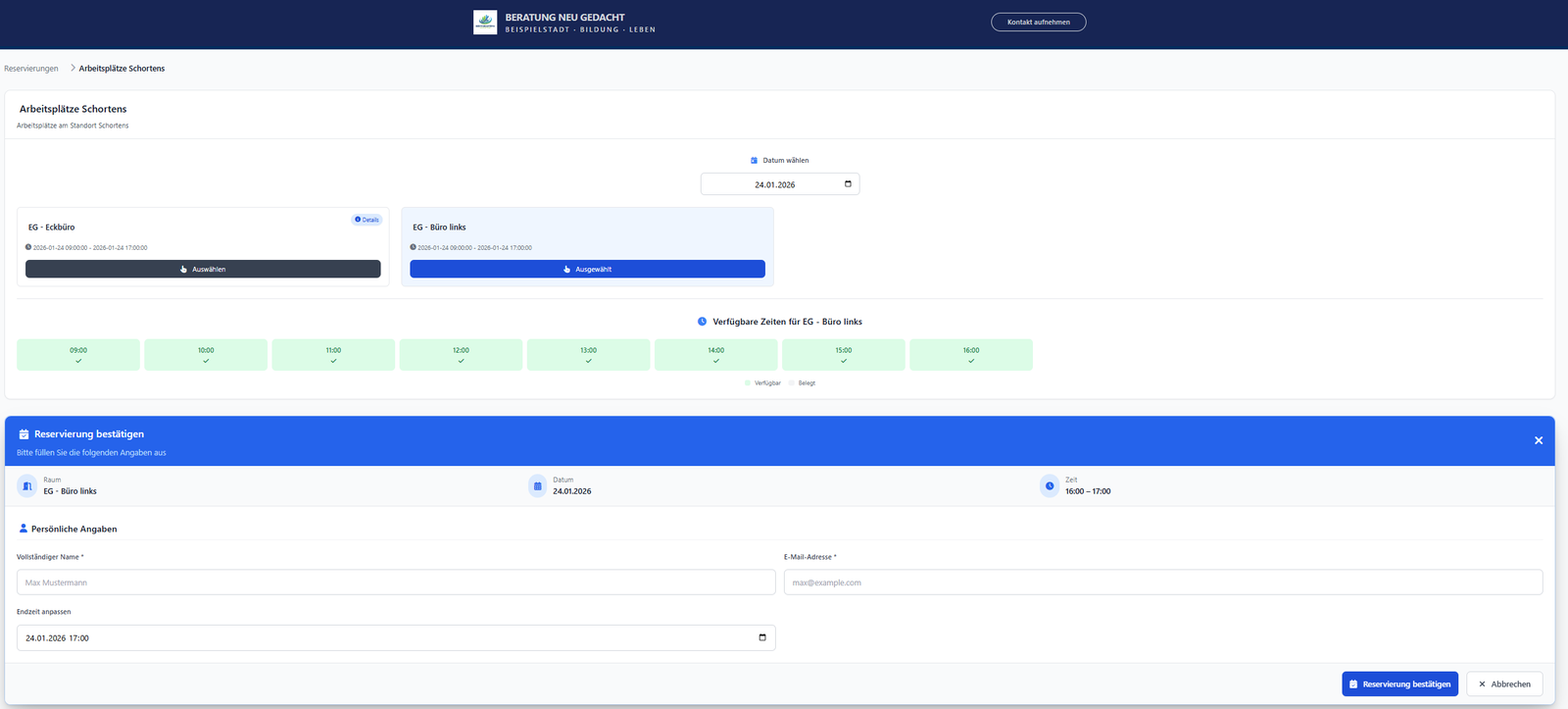 Flexi-Reservations Oberfläche